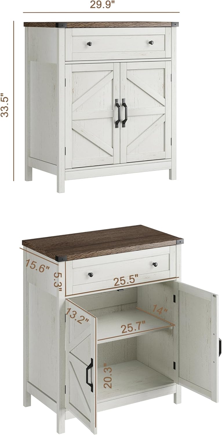 Kitchen Storage Cabinet, Coffee Bar Cabinet, Farmhouse Buffet Sideboard with Drawer for Kitchen, Living Room, White - Image 2