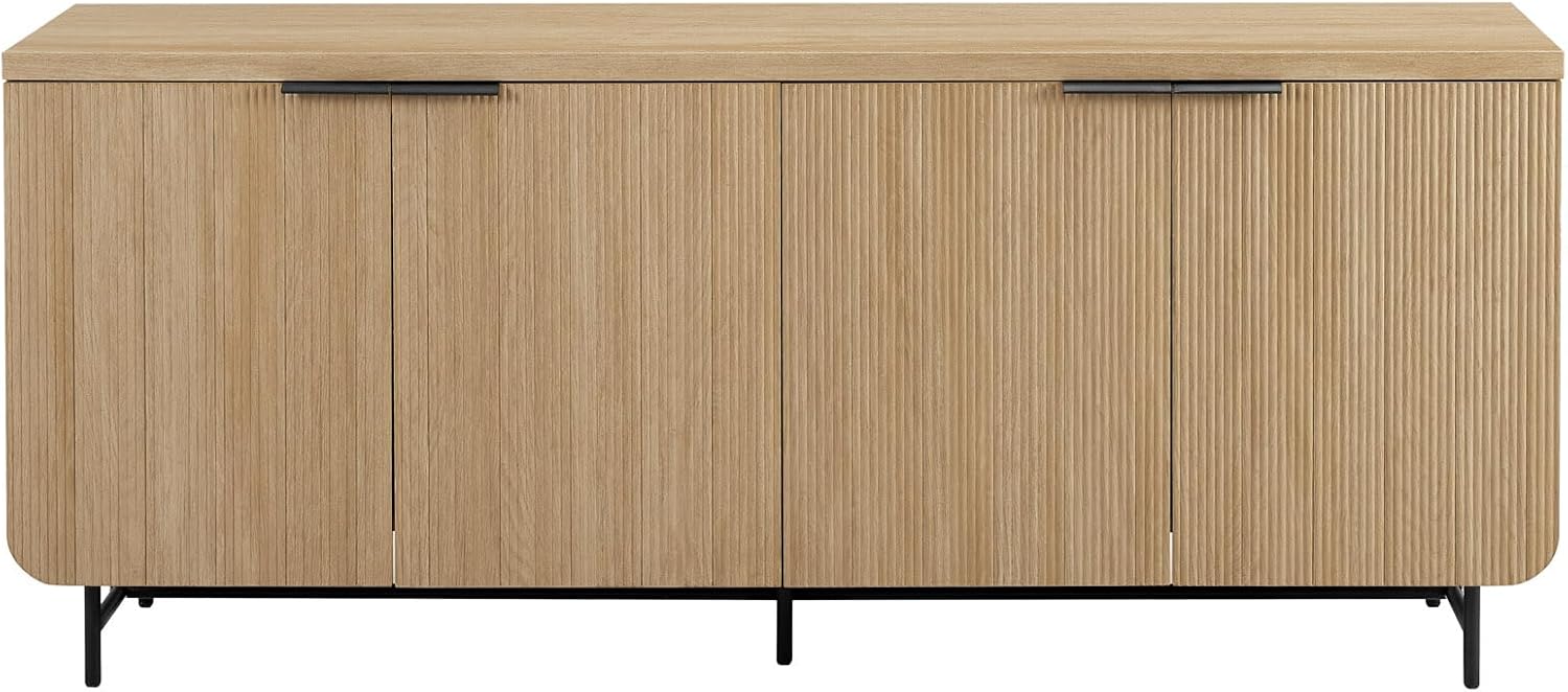 Fluted 4-Door Kitchen Sideboard Buffet Console, 69 Inch, Coastal Oak