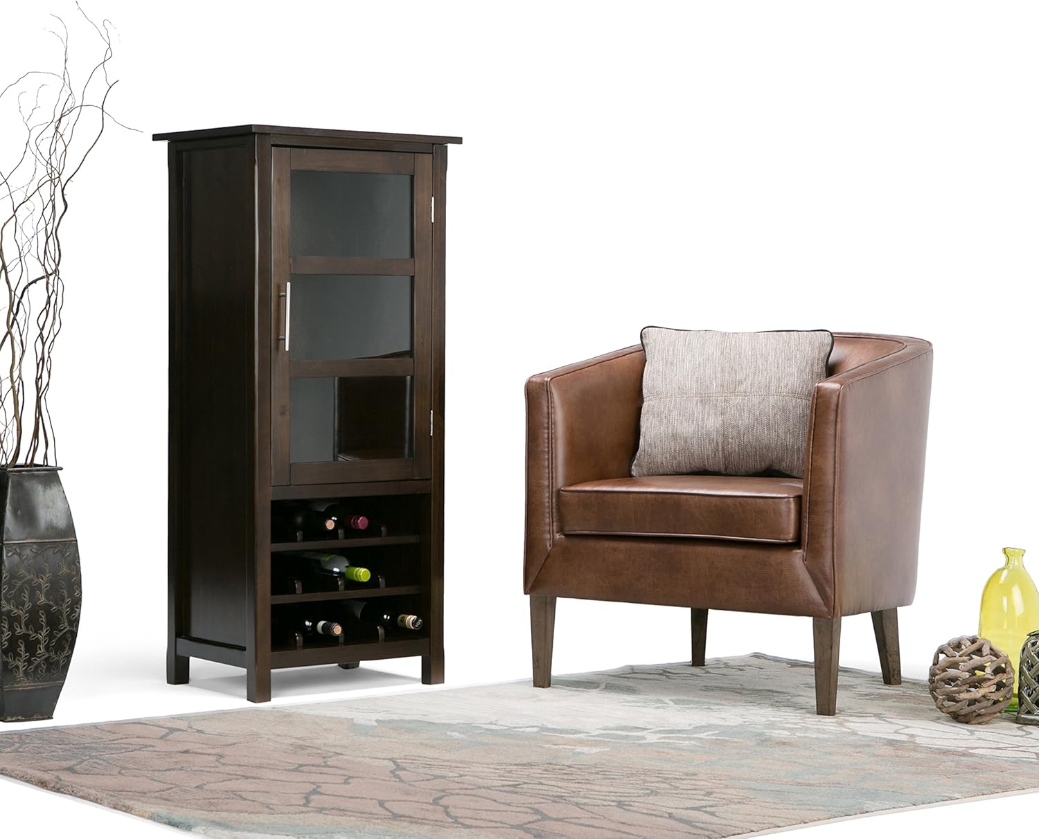 12-Bottle SOLID WOOD 22 Inch Wide Contemporary High Storage Wine Rack Cabinet in Dark Tobacco Brown, For the Living Room, Dining Room and Kitchen - Image 2