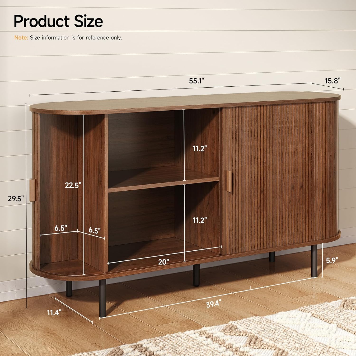 55" Sideboard Buffet Cabinet with Storage, Sliding Door & Adjustable Shelf, Modern Accent Coffee Bar Console Table for Kitchen, Entryway, Walnut - Image 2