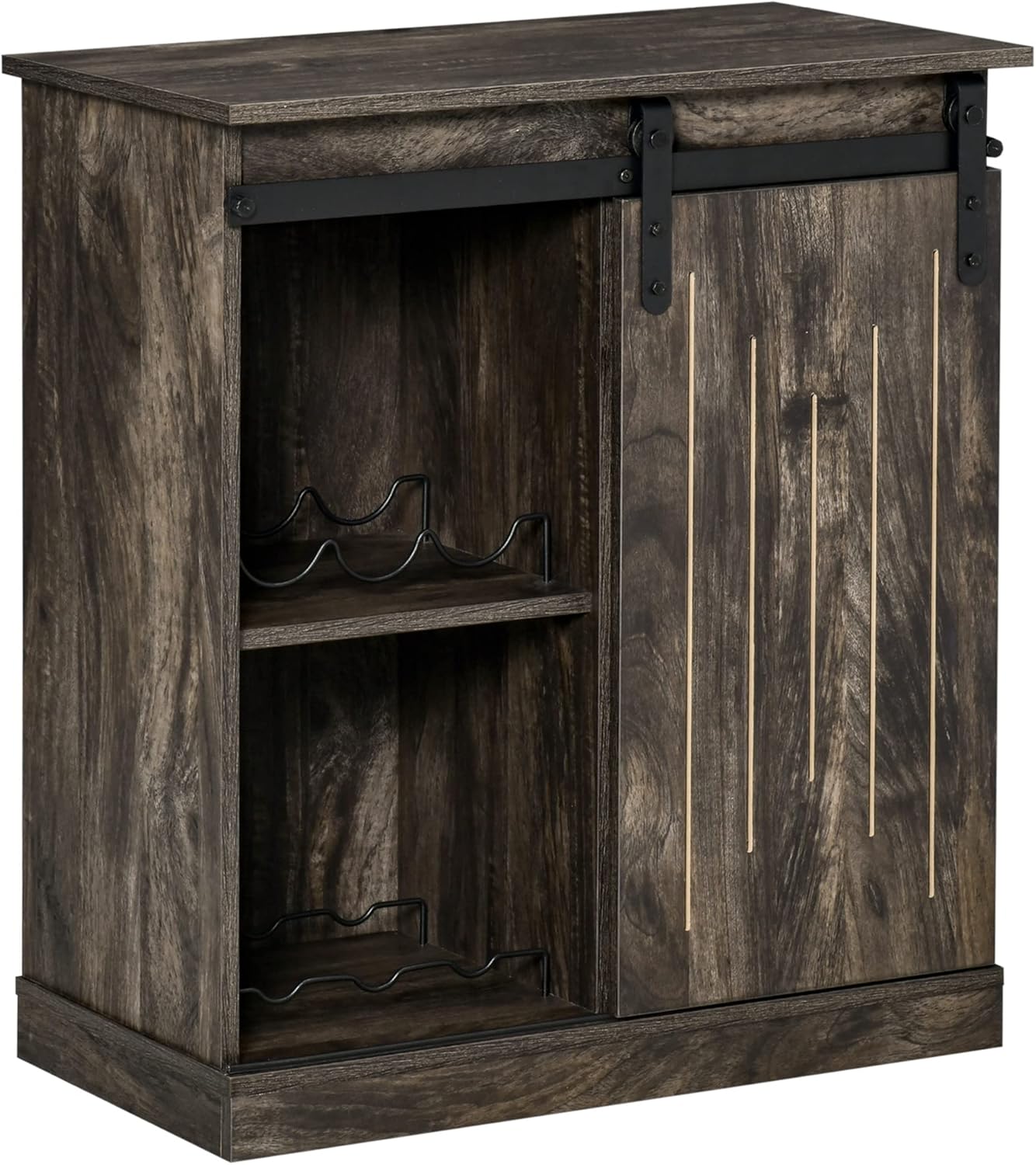Industrial Wine Cabinet, Sideboard Storage Cabinet, Serving Bar Buffet with Sliding Barn Door and 6-Bottle Wine Rack, Gray