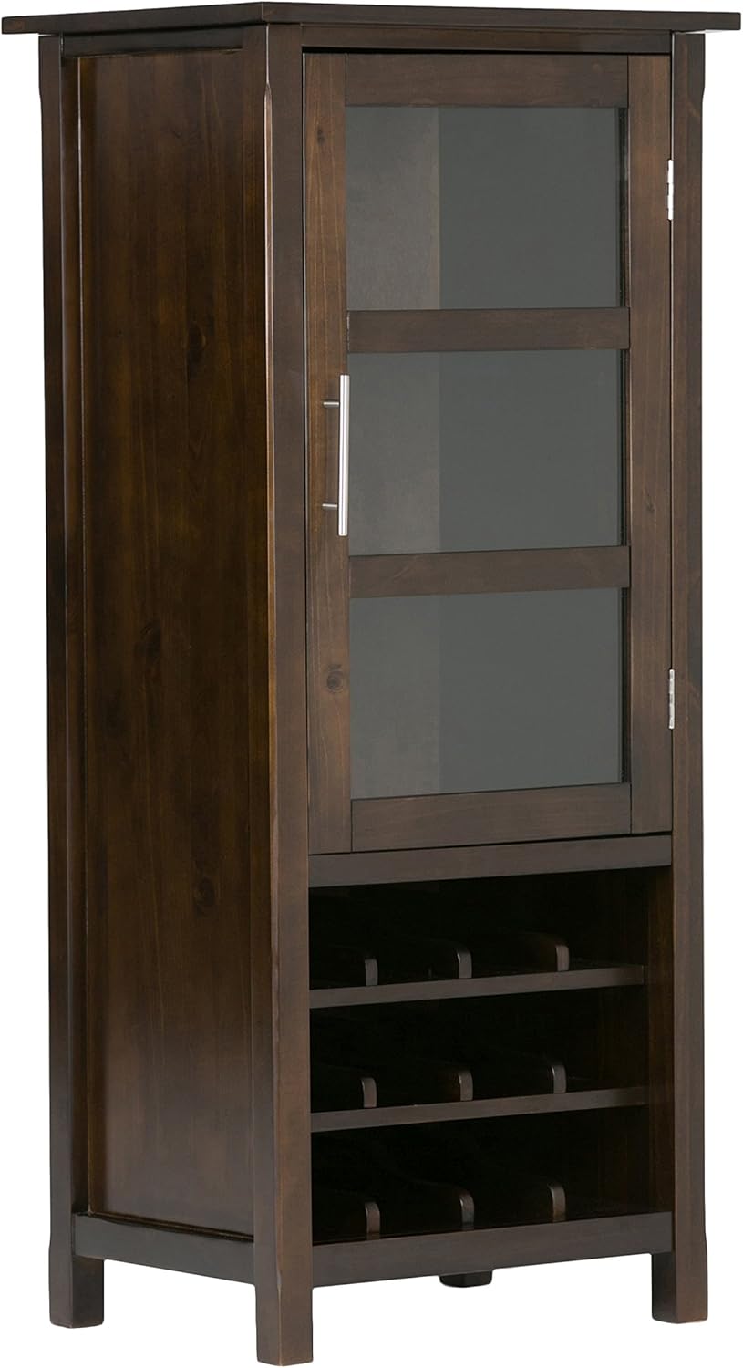 12-Bottle SOLID WOOD 22 Inch Wide Contemporary High Storage Wine Rack Cabinet in Dark Tobacco Brown, For the Living Room, Dining Room and Kitchen